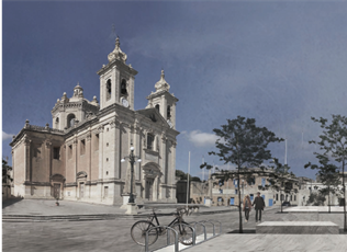Lija Church and Main Square, sketch-view illustrating the potential for the space within this strategy.